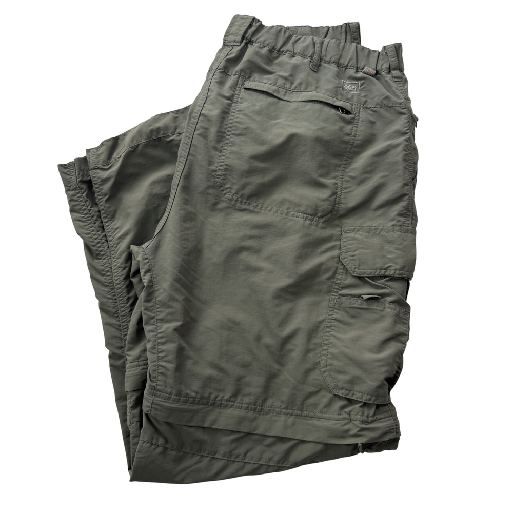 REI Sahara Convertible Cargo Pants Mens Large 30 Olive Green Zip Off UPF 50+